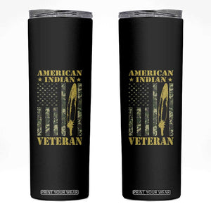 American Indian Veteran Skinny Tumbler Native American Veteran Feathers Camo Flag TS11 Black Print Your Wear