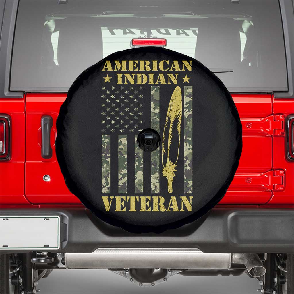 American Indian Veteran Spare Tire Cover Native American Veteran Feathers Camo Flag TS11 Black Print Your Wear