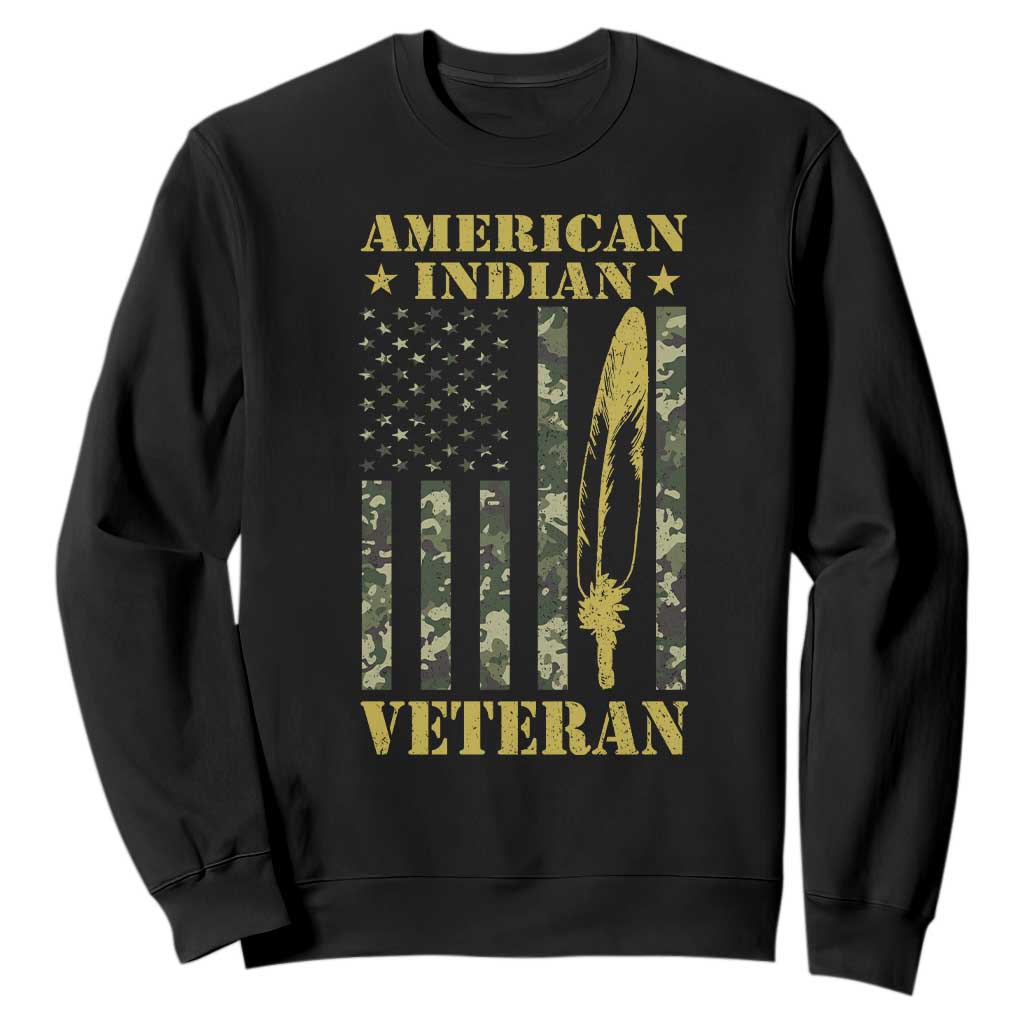 American Indian Veteran Sweatshirt Native American Veteran Feathers Camo Flag TS11 Black Print Your Wear