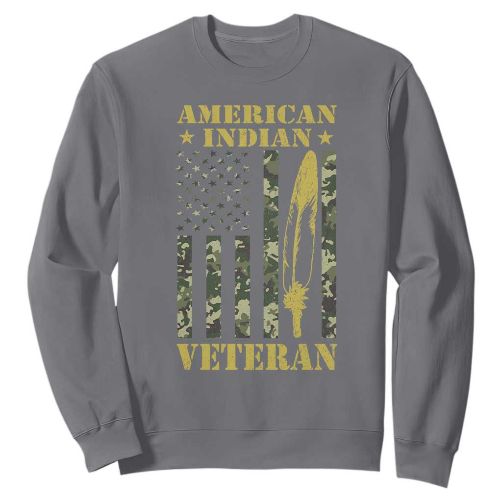 American Indian Veteran Sweatshirt Native American Veteran Feathers Camo Flag TS11 Charcoal Print Your Wear