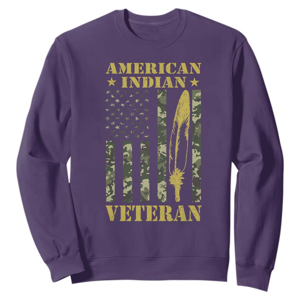 American Indian Veteran Sweatshirt Native American Veteran Feathers Camo Flag TS11 Purple Print Your Wear