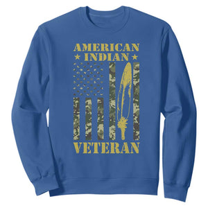 American Indian Veteran Sweatshirt Native American Veteran Feathers Camo Flag TS11 Royal Blue Print Your Wear