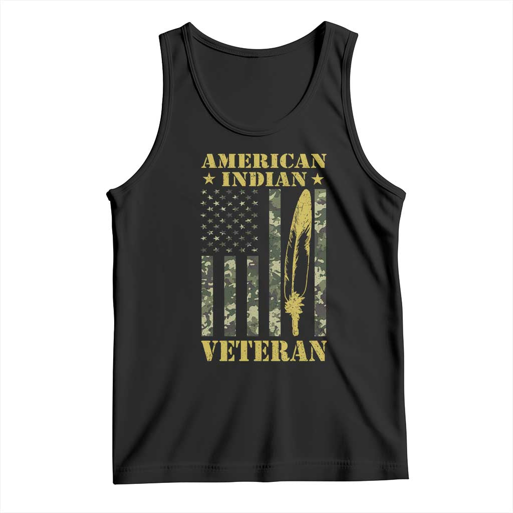 American Indian Veteran Tank Top Native American Veteran Feathers Camo Flag TS11 Black Print Your Wear