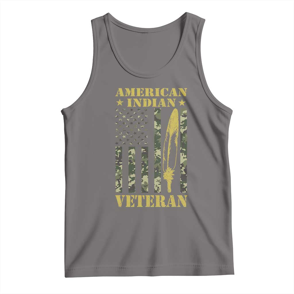 American Indian Veteran Tank Top Native American Veteran Feathers Camo Flag TS11 Deep Heather Print Your Wear