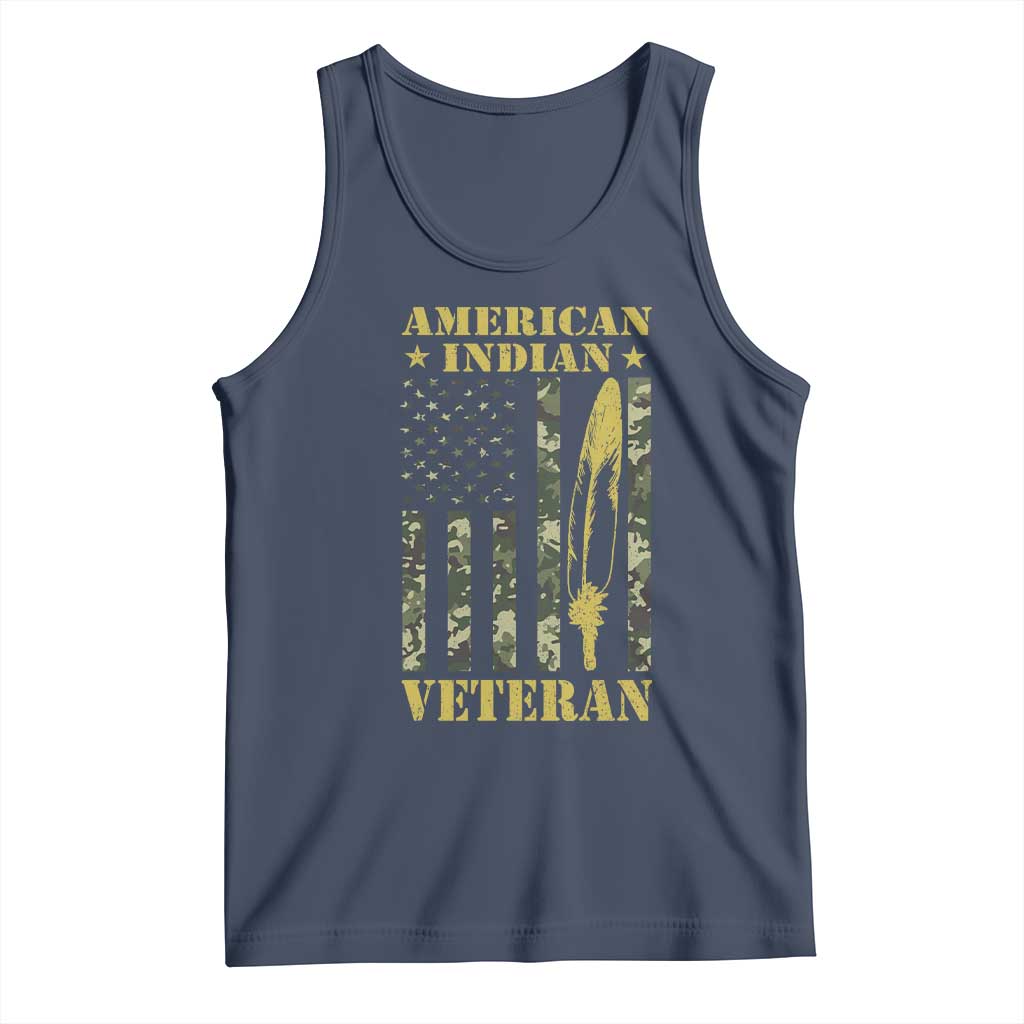 American Indian Veteran Tank Top Native American Veteran Feathers Camo Flag TS11 Navy Print Your Wear
