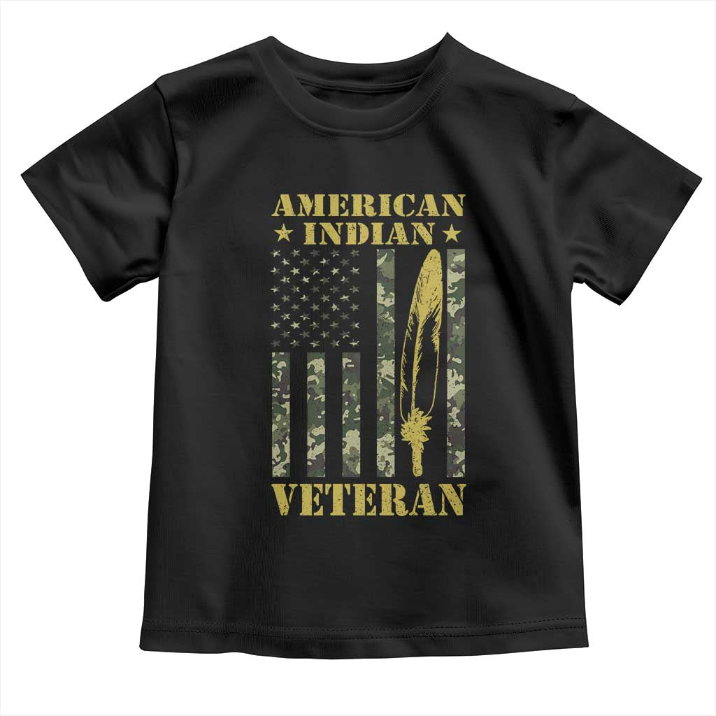 American Indian Veteran Toddler T Shirt Native American Veteran Feathers Camo Flag - Print Your Wear