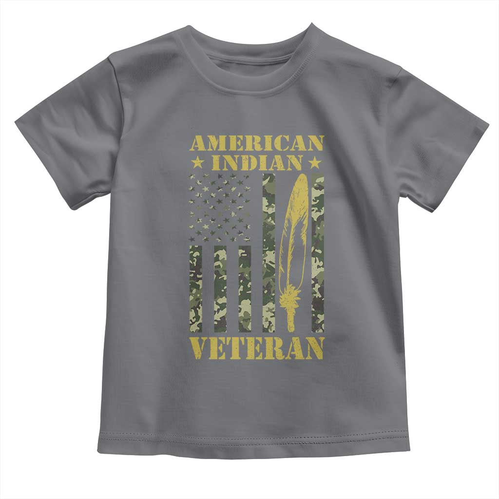 American Indian Veteran Toddler T Shirt Native American Veteran Feathers Camo Flag TS11 Charcoal Print Your Wear