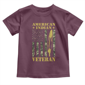 American Indian Veteran Toddler T Shirt Native American Veteran Feathers Camo Flag TS11 Maroon Print Your Wear