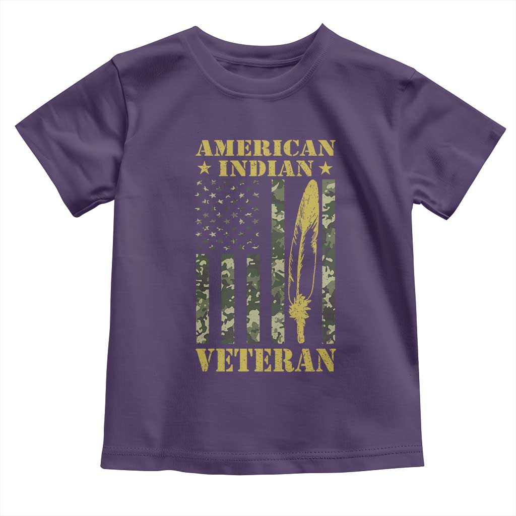 American Indian Veteran Toddler T Shirt Native American Veteran Feathers Camo Flag TS11 Purple Print Your Wear