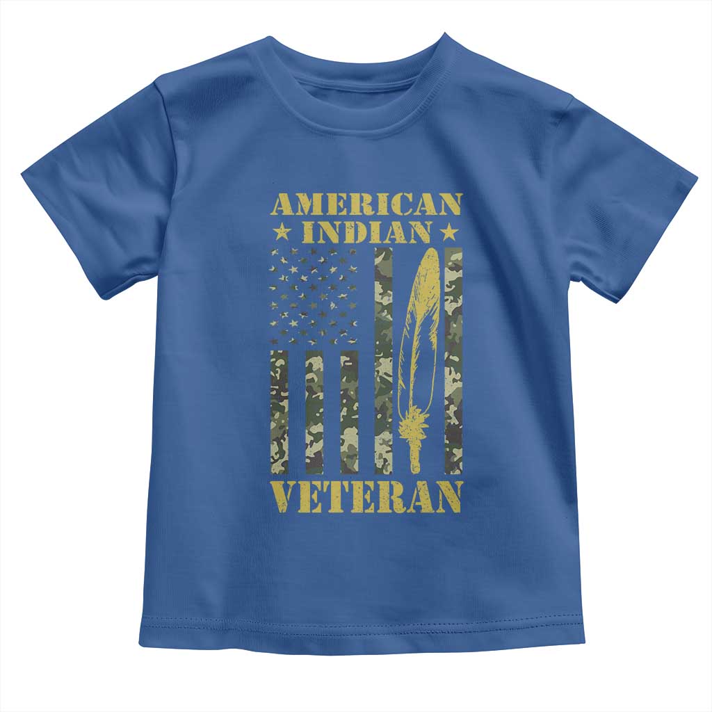 American Indian Veteran Toddler T Shirt Native American Veteran Feathers Camo Flag TS11 Royal Blue Print Your Wear