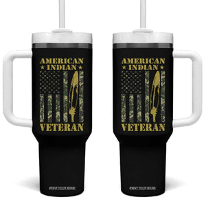 American Indian Veteran Tumbler With Handle Native American Veteran Feathers Camo Flag TS11 One Size: 40 oz Black Print Your Wear