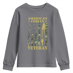 American Indian Veteran Youth Sweatshirt Native American Veteran Feathers Camo Flag TS11 Charcoal Print Your Wear