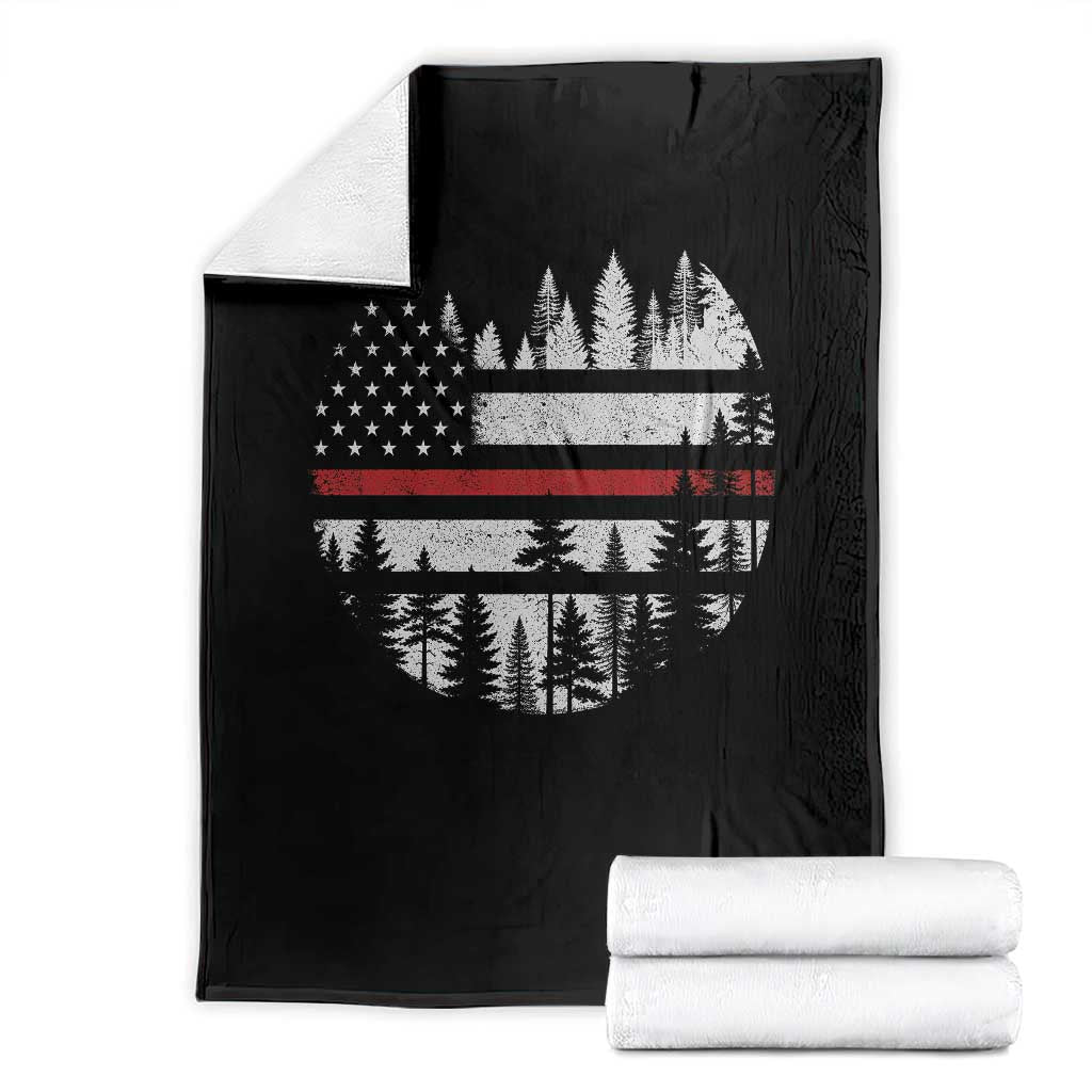 Wildland Firefighter Forest Red Line American Flag Throw Blanket
