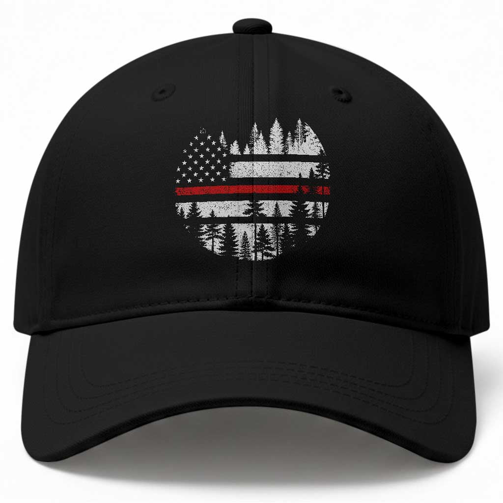 Wildland Firefighter Forest Red Line American Flag Baseball Cap