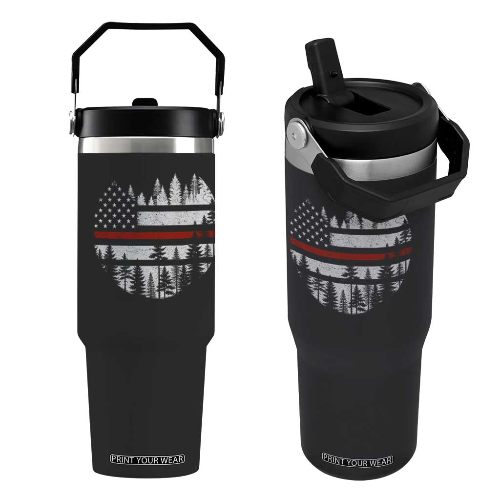 Wildland Firefighter Forest Red Line American Flag Flip Straw Tumbler