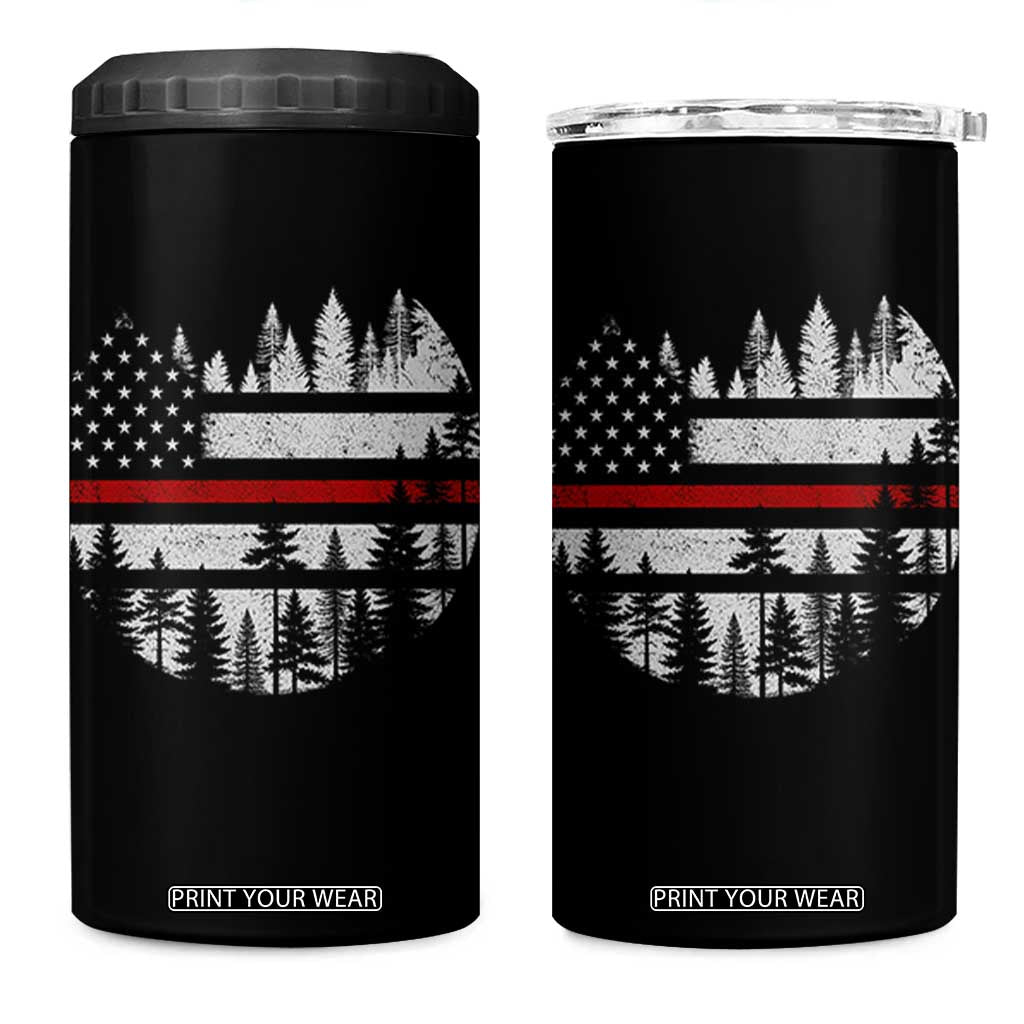Wildland Firefighter Forest Red Line American Flag 4 in 1 Can Cooler Tumbler