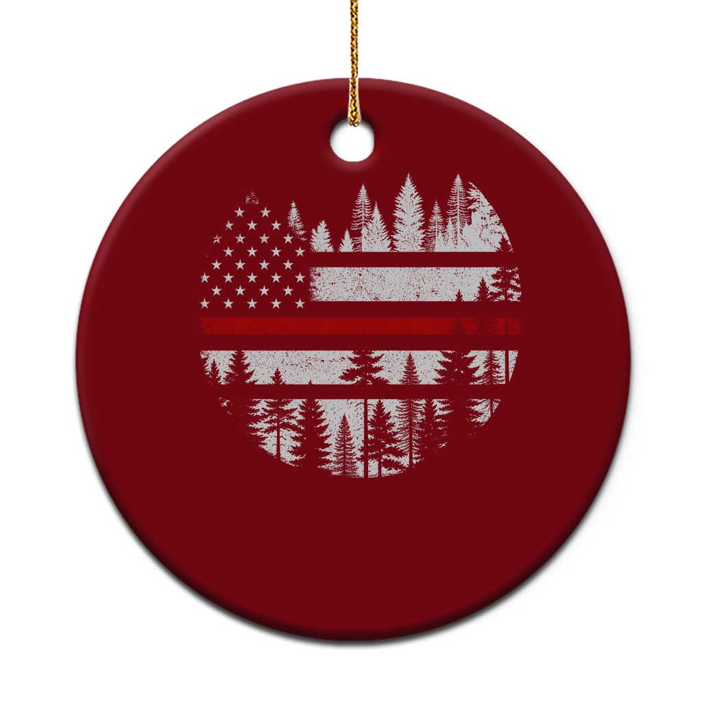 Wildland Firefighter Forest Red Line American Flag Ceramic Ornament