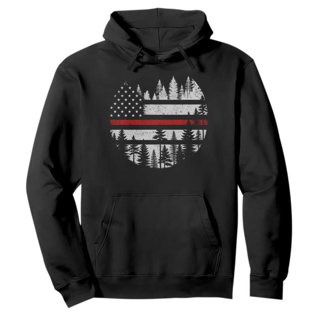 Wildland Firefighter Forest Red Line American Flag Hoodie
