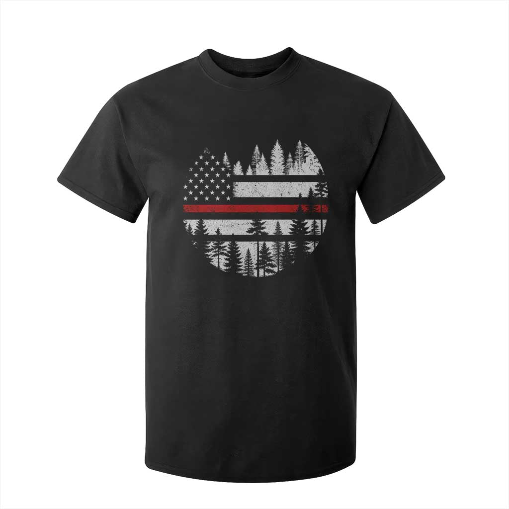 Wildland Firefighter Forest Red Line American Flag T Shirt For Kid