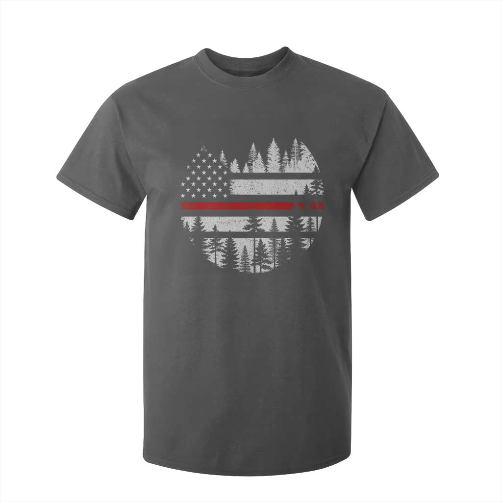 Wildland Firefighter Forest Red Line American Flag T Shirt For Kid