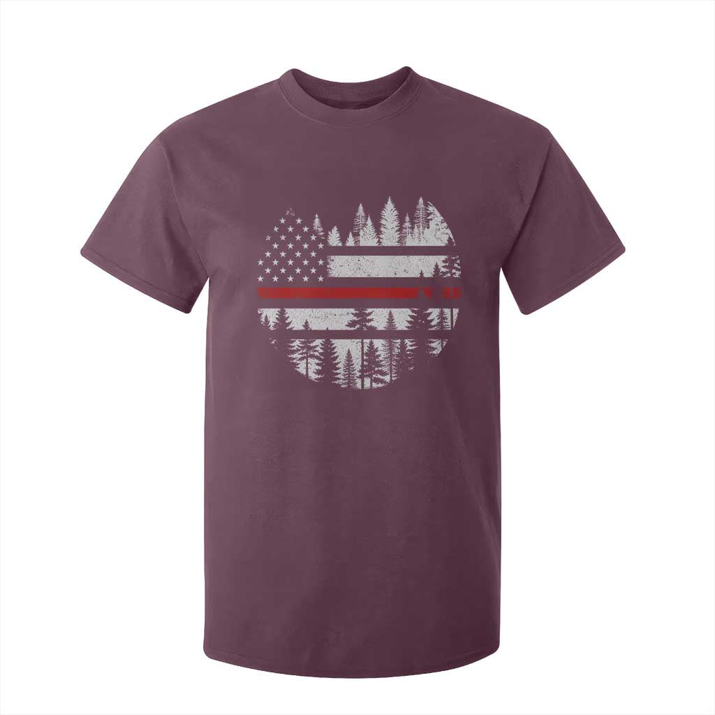 Wildland Firefighter Forest Red Line American Flag T Shirt For Kid