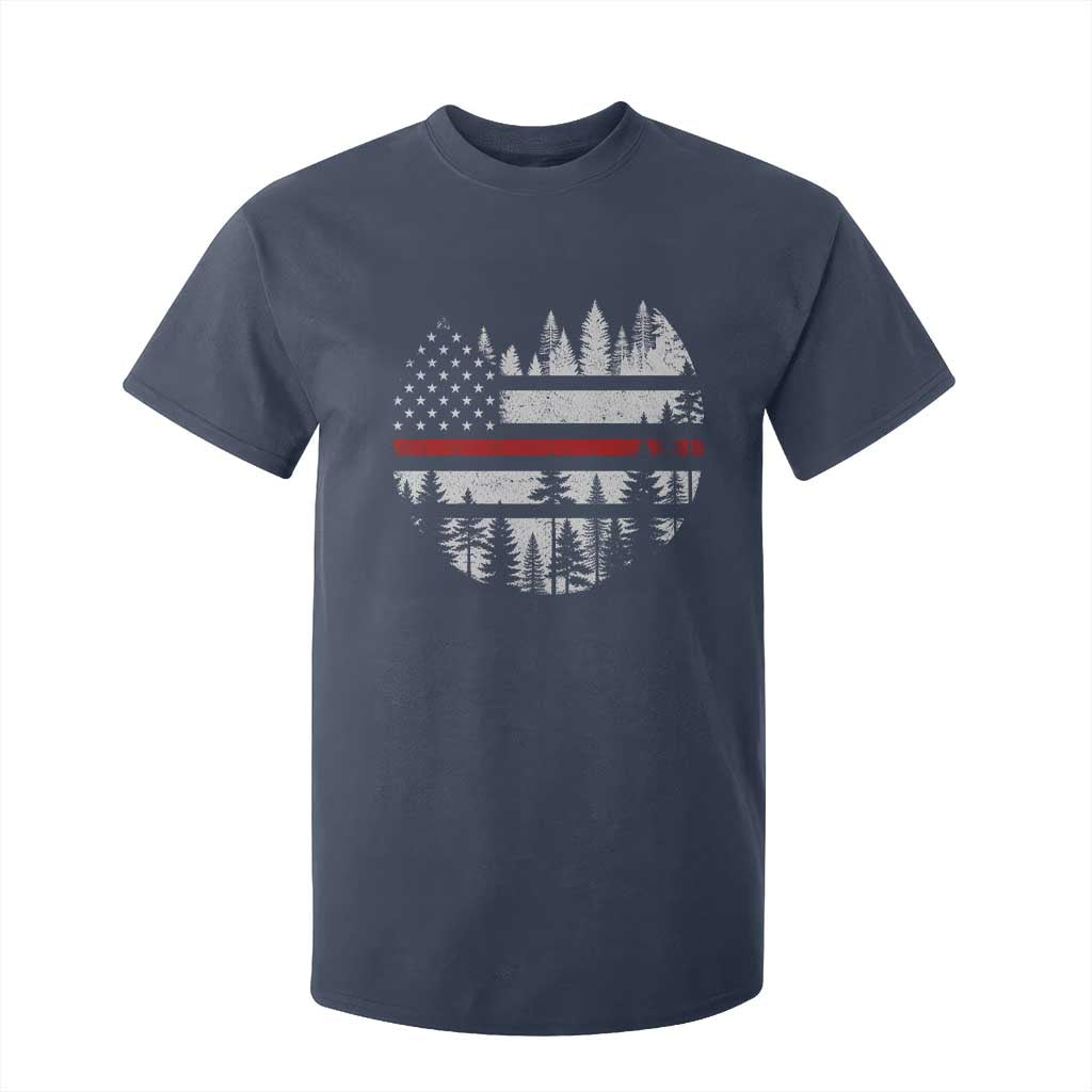 Wildland Firefighter Forest Red Line American Flag T Shirt For Kid