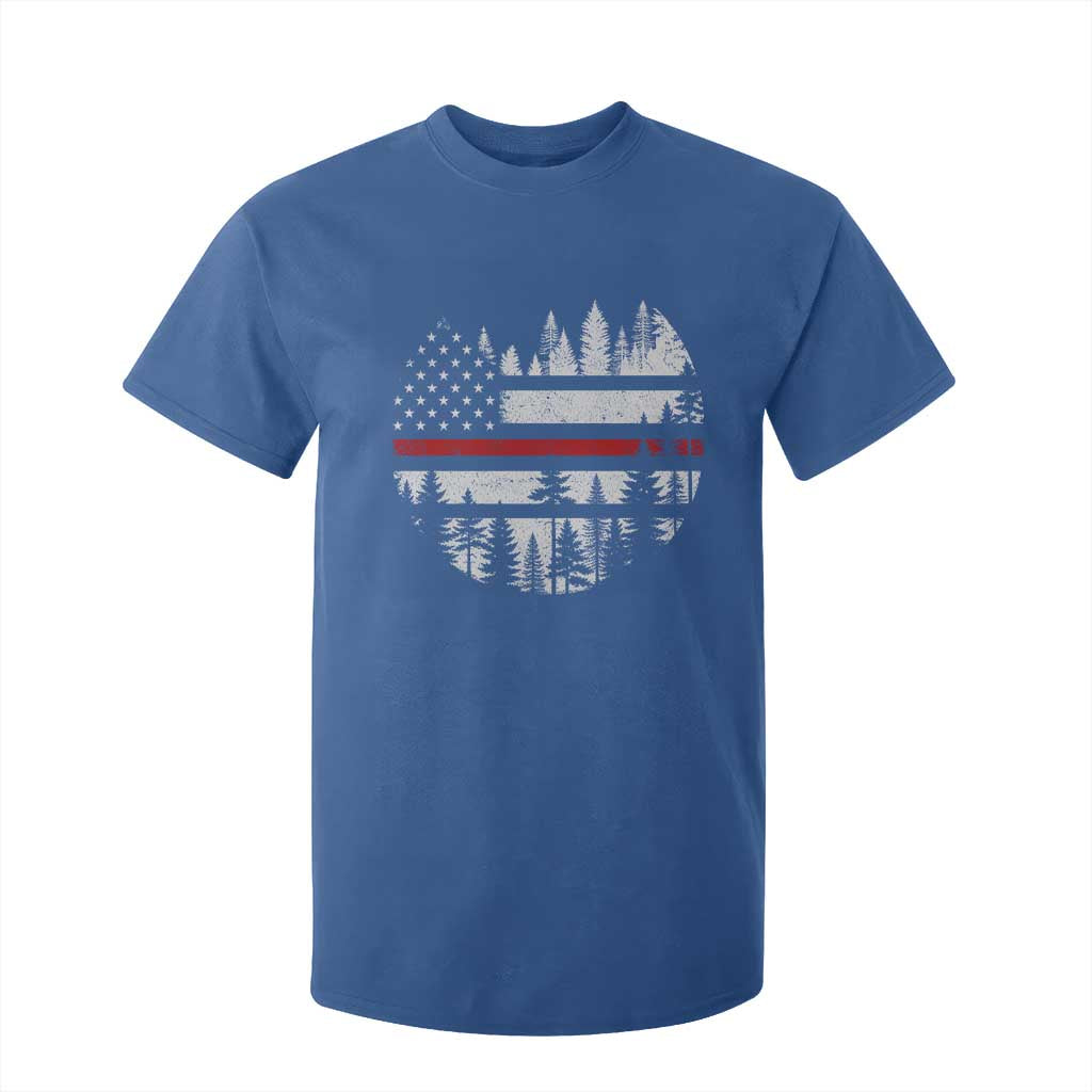 Wildland Firefighter Forest Red Line American Flag T Shirt For Kid