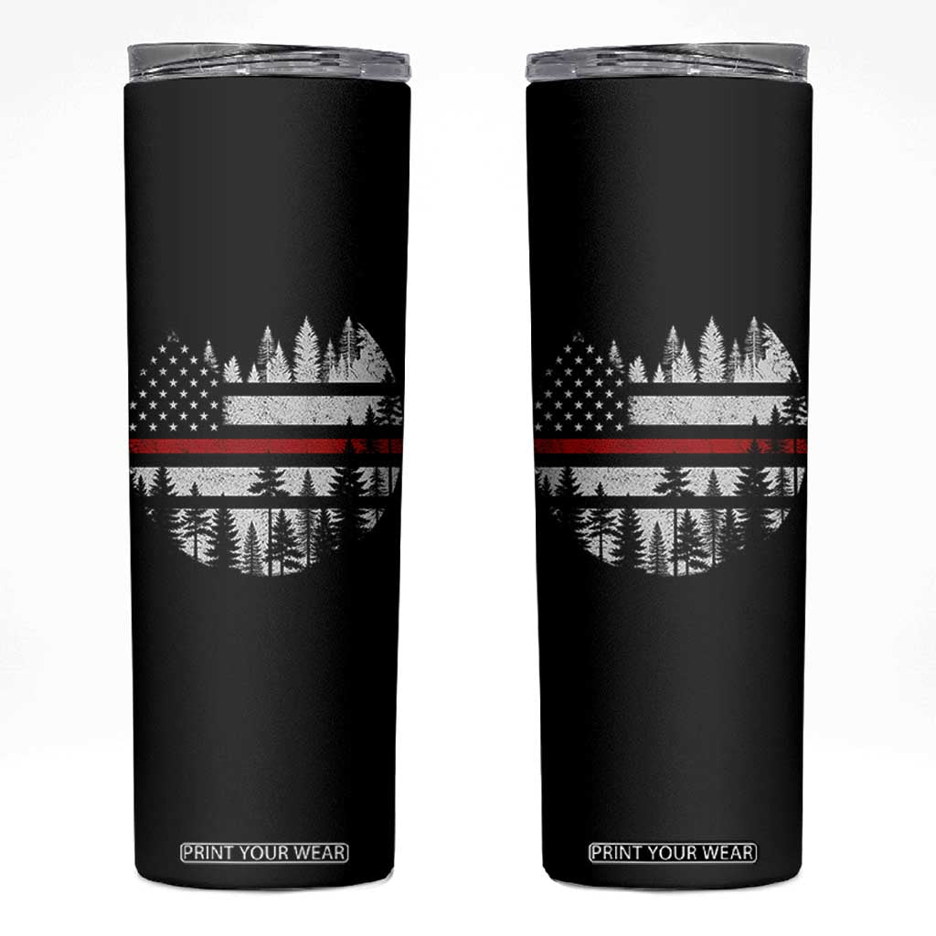 Wildland Firefighter Forest Red Line American Flag Skinny Tumbler