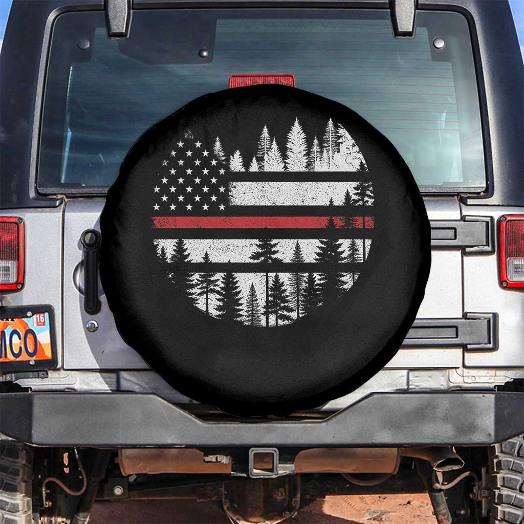 Wildland Firefighter Forest Red Line American Flag Spare Tire Cover