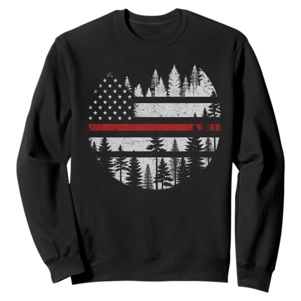 Wildland Firefighter Forest Red Line American Flag Sweatshirt