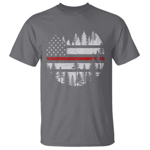 Wildland Firefighter Forest Red Line American Flag T Shirt