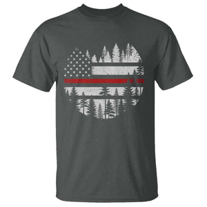Wildland Firefighter Forest Red Line American Flag T Shirt