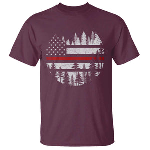 Wildland Firefighter Forest Red Line American Flag T Shirt