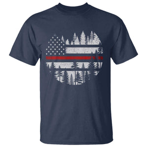 Wildland Firefighter Forest Red Line American Flag T Shirt