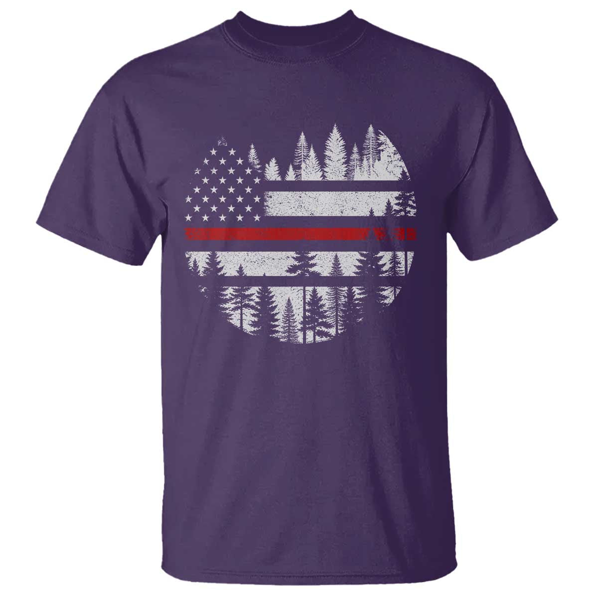 Wildland Firefighter Forest Red Line American Flag T Shirt