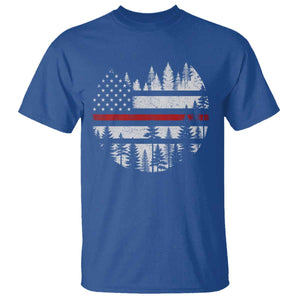 Wildland Firefighter Forest Red Line American Flag T Shirt