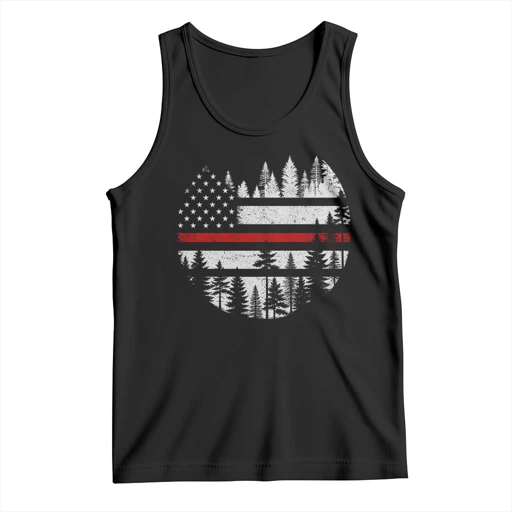 Wildland Firefighter Forest Red Line American Flag Tank Top