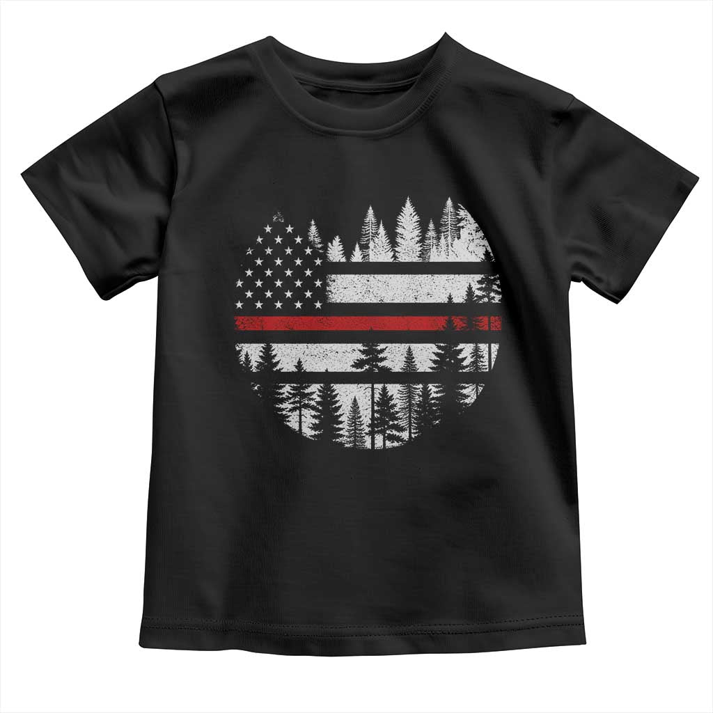 Wildland Firefighter Forest Red Line American Flag Toddler T Shirt