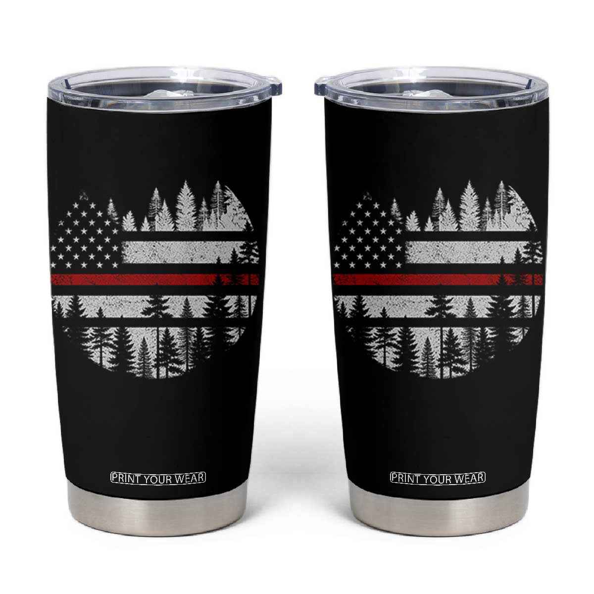 Wildland Firefighter Forest Red Line American Flag Tumbler Cup