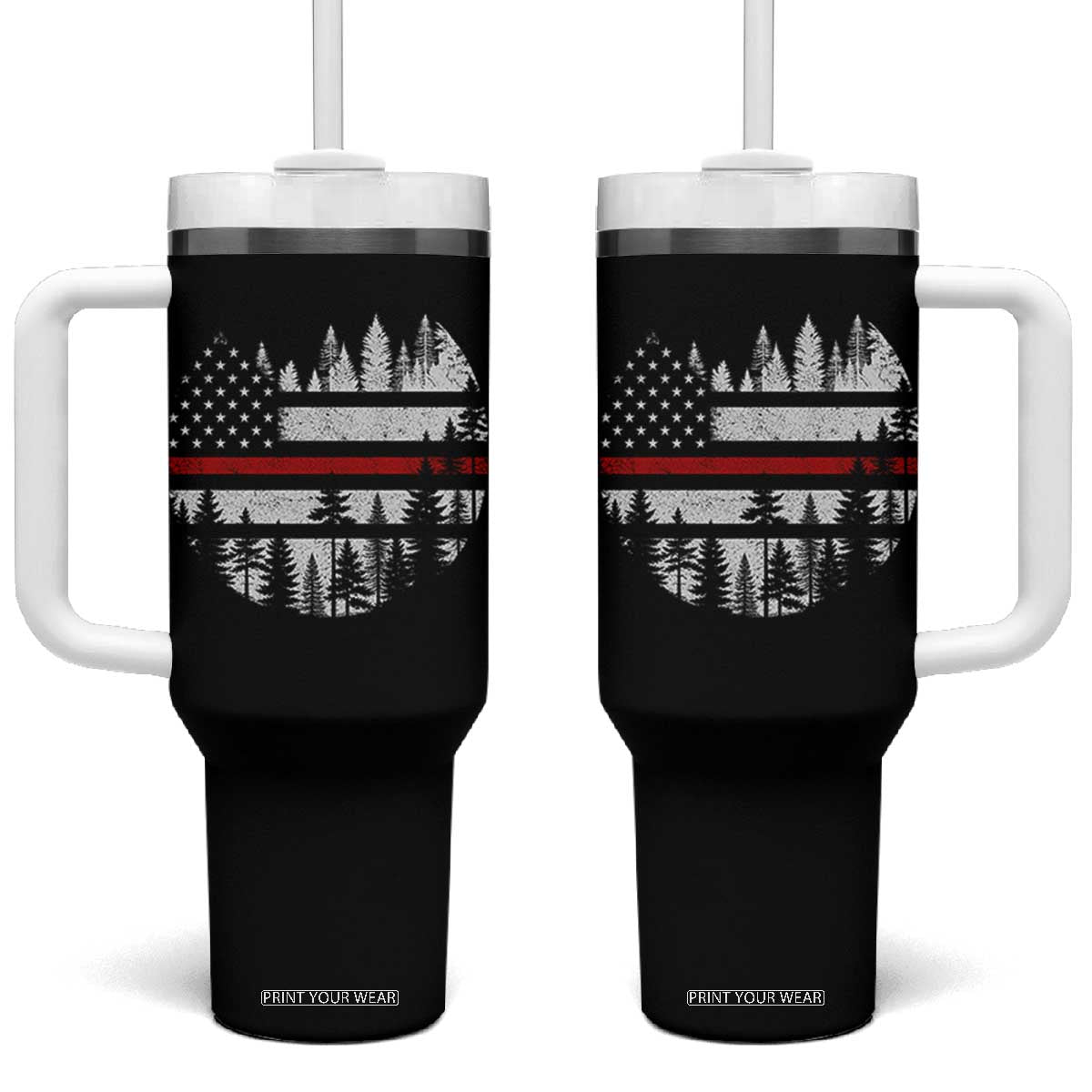 Wildland Firefighter Forest Red Line American Flag Tumbler With Handle