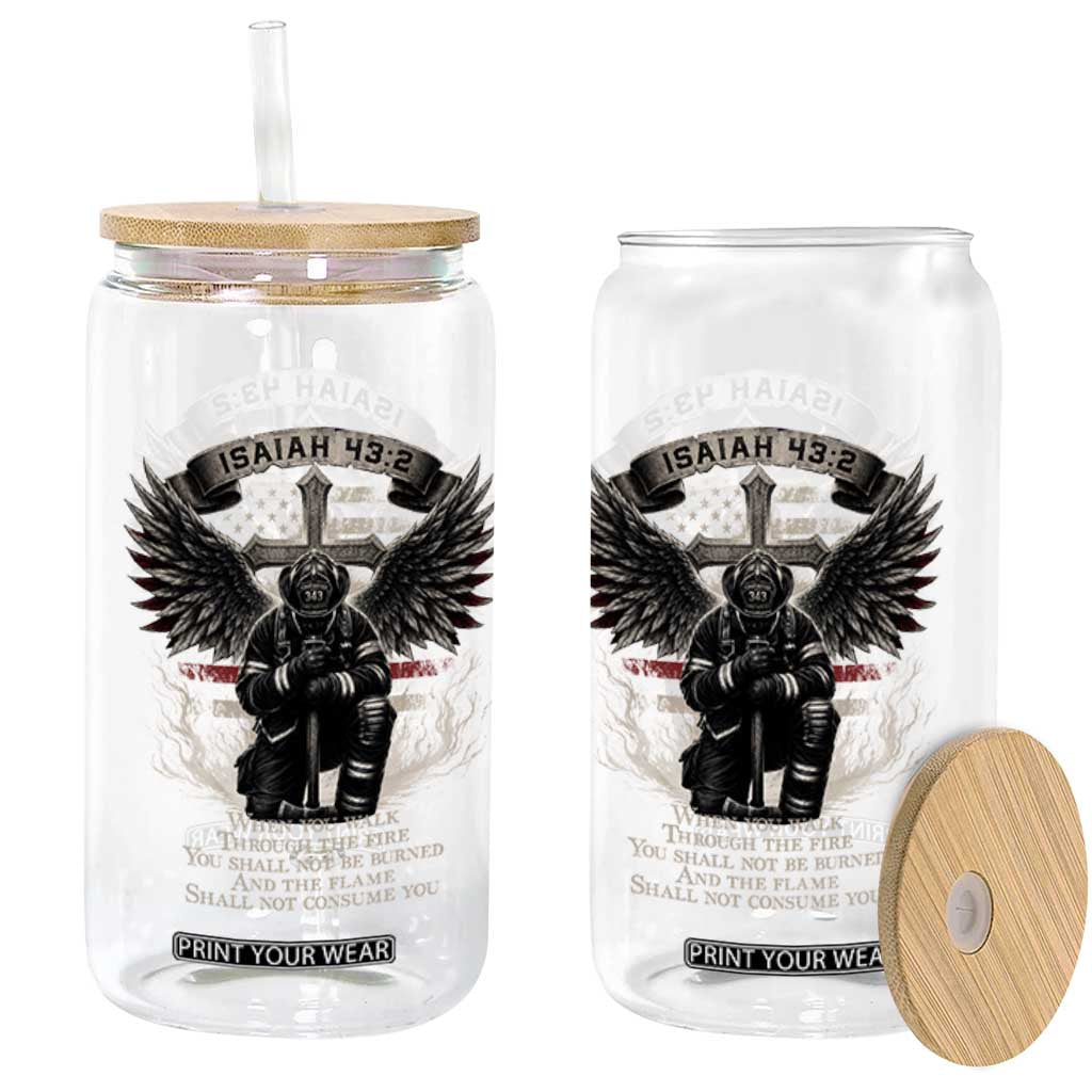 Christian Firefighter Glass Can When You Walk Through The Fire You Shall Not Be Burned American Flag