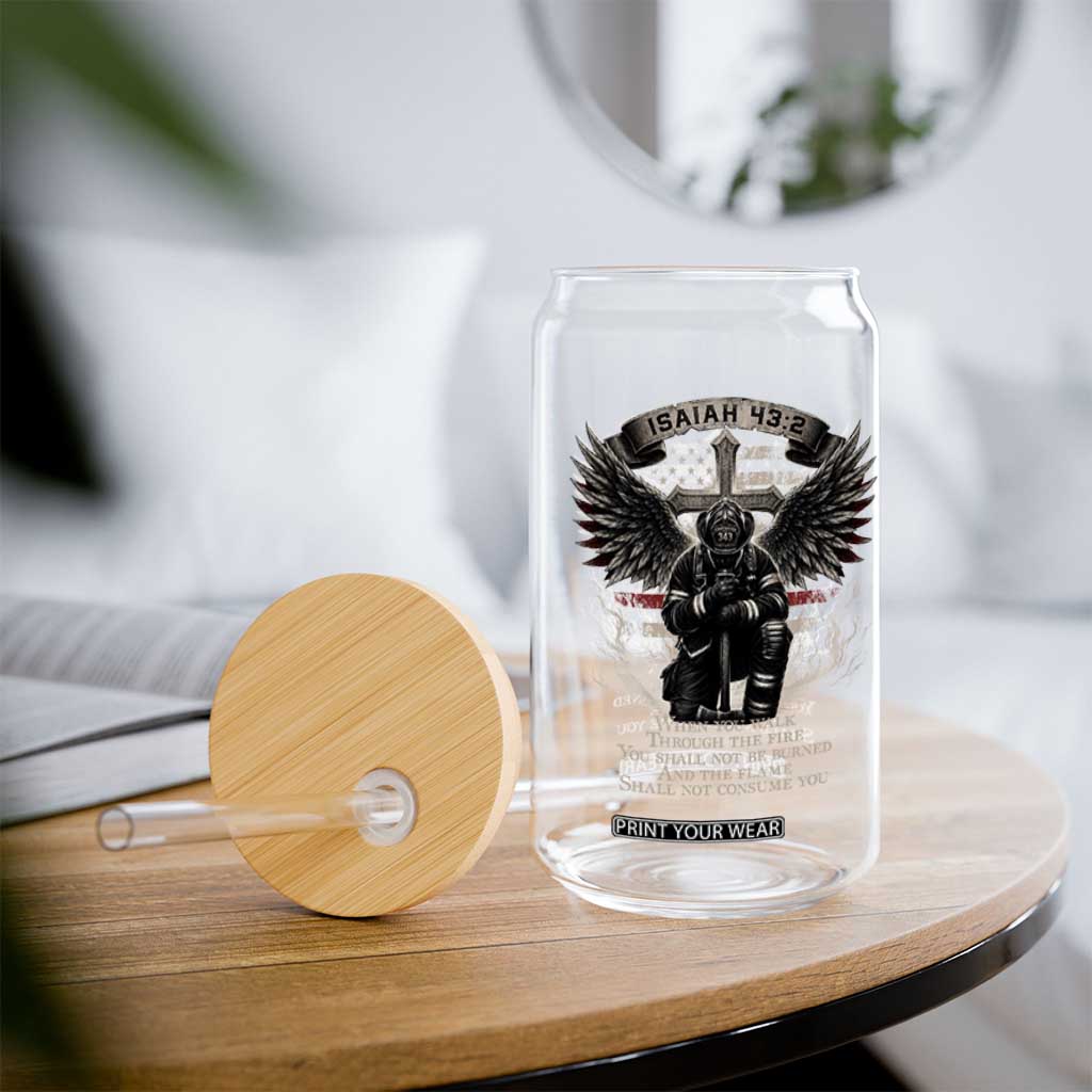 Christian Firefighter Glass Can When You Walk Through The Fire You Shall Not Be Burned American Flag