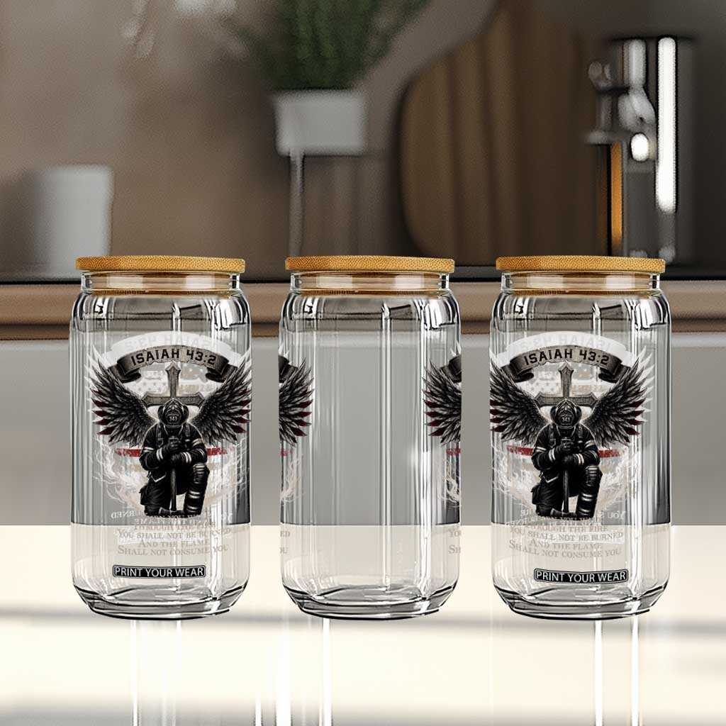 Christian Firefighter Glass Can When You Walk Through The Fire You Shall Not Be Burned American Flag