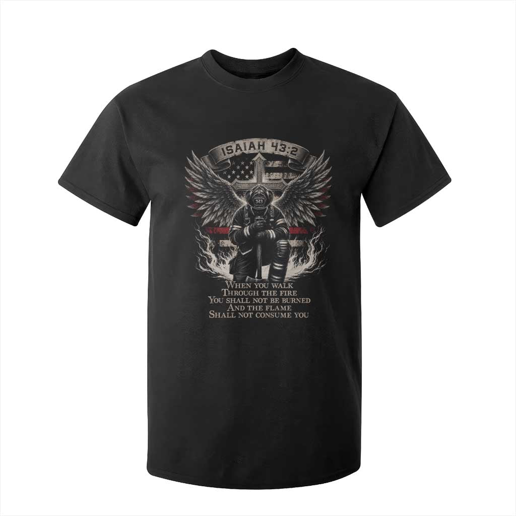 Christian Firefighter T Shirt For Kid When You Walk Through The Fire You Shall Not Be Burned American Flag
