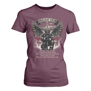 Christian Firefighter T Shirt For Women When You Walk Through The Fire You Shall Not Be Burned American Flag