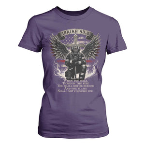Christian Firefighter T Shirt For Women When You Walk Through The Fire You Shall Not Be Burned American Flag