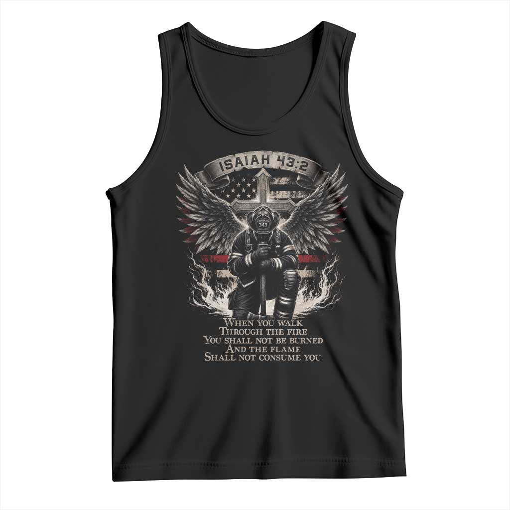 Christian Firefighter Tank Top When You Walk Through The Fire You Shall Not Be Burned American Flag