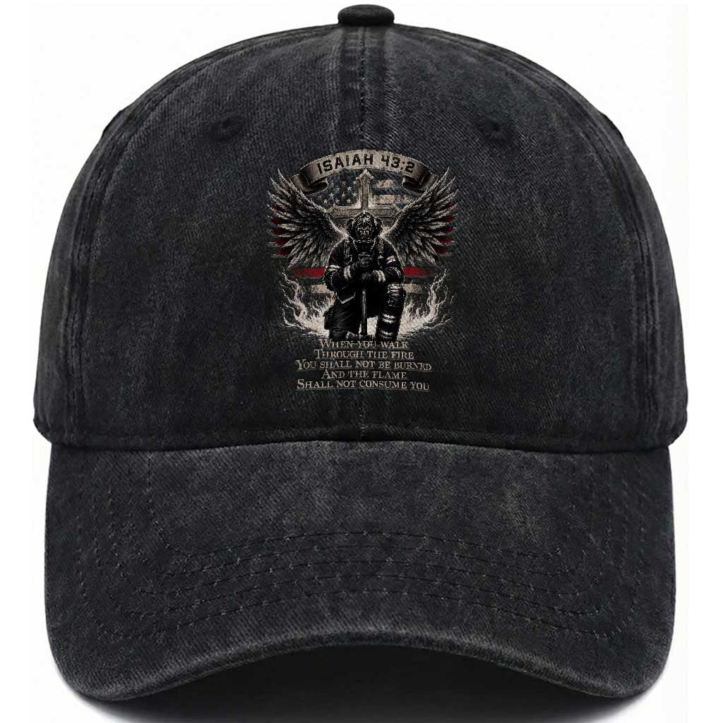 Christian Firefighter Washed Cotton Baseball Cap When You Walk Through The Fire You Shall Not Be Burned American Flag