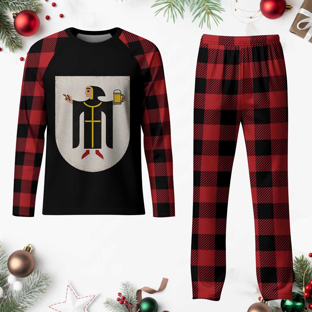 Funny Munich Oktoberfest Munchen Coat of Arms Plaid Pajama Set Münchner Kindl Beer Drinking