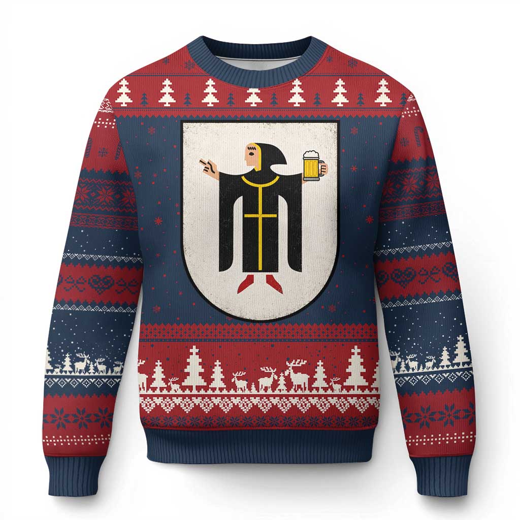 Funny Munich Oktoberfest Munchen Coat of Arms Ugly Christmas Sweater Münchner Kindl Beer Drinking